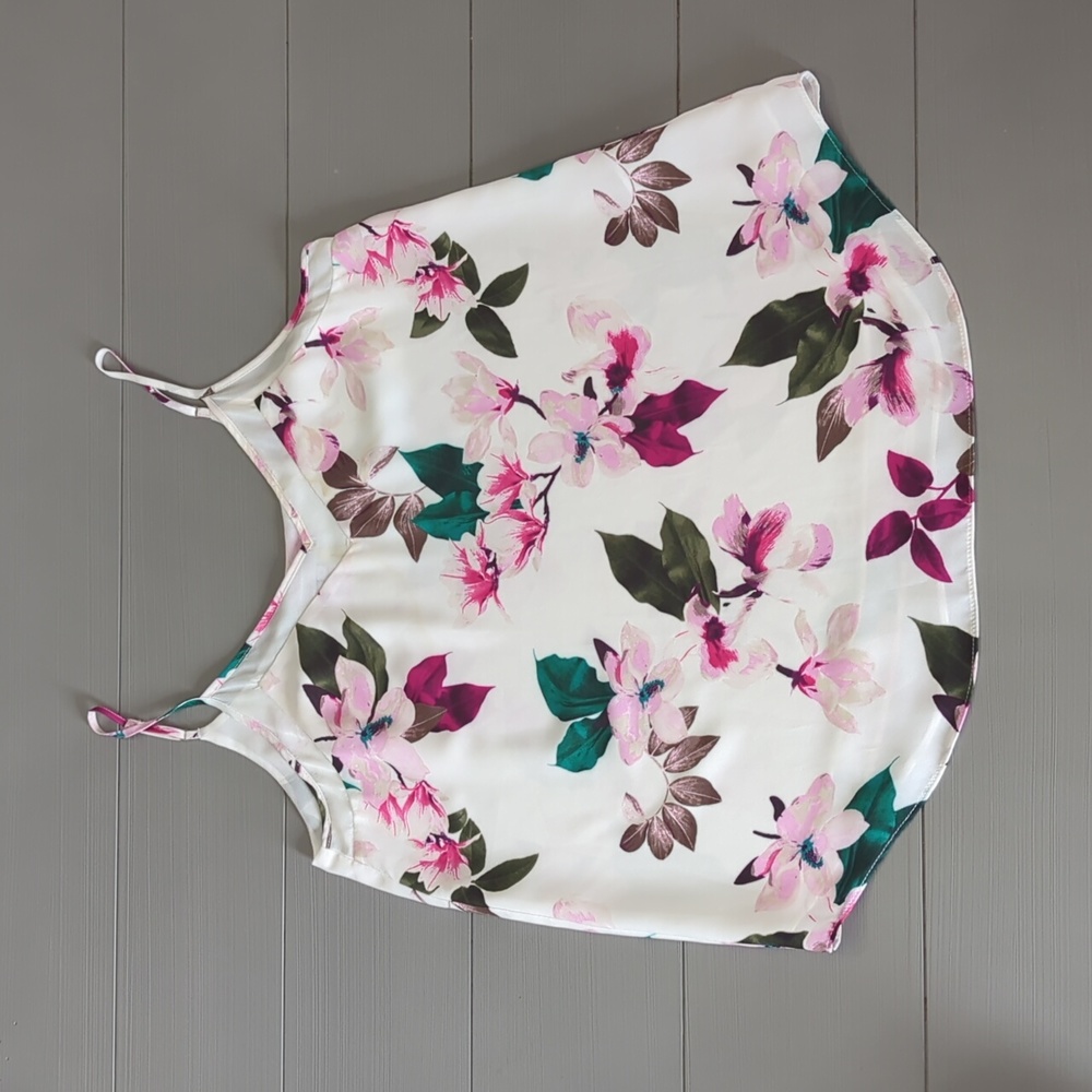 1. STATE Floral Pink & White Vneck Tank Chiffon Insert Women's Size Small S